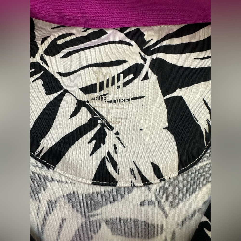 Two Tail Women's Sleeveless Tops - Black and White Leaf Print & Bright Pink - Picture 9 of 11